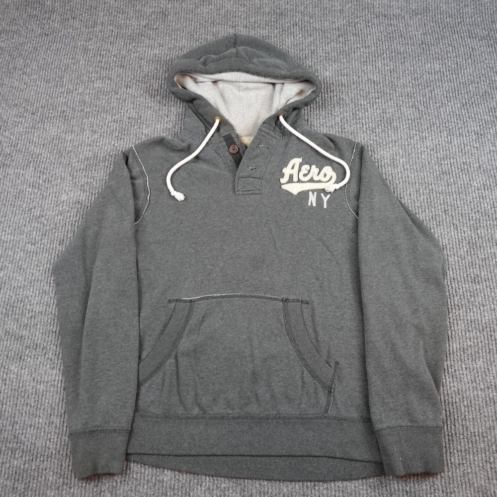 Aeropostale Hoodie Mens Large Gray Henley Pullover Sweatshirt Aero NY 13121